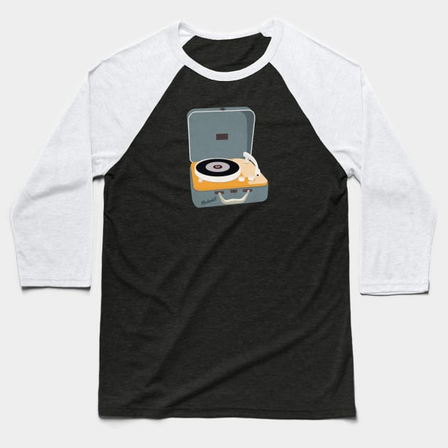 Textured Little Vintage Record Player Baseball T-Shirt by modernistdesign